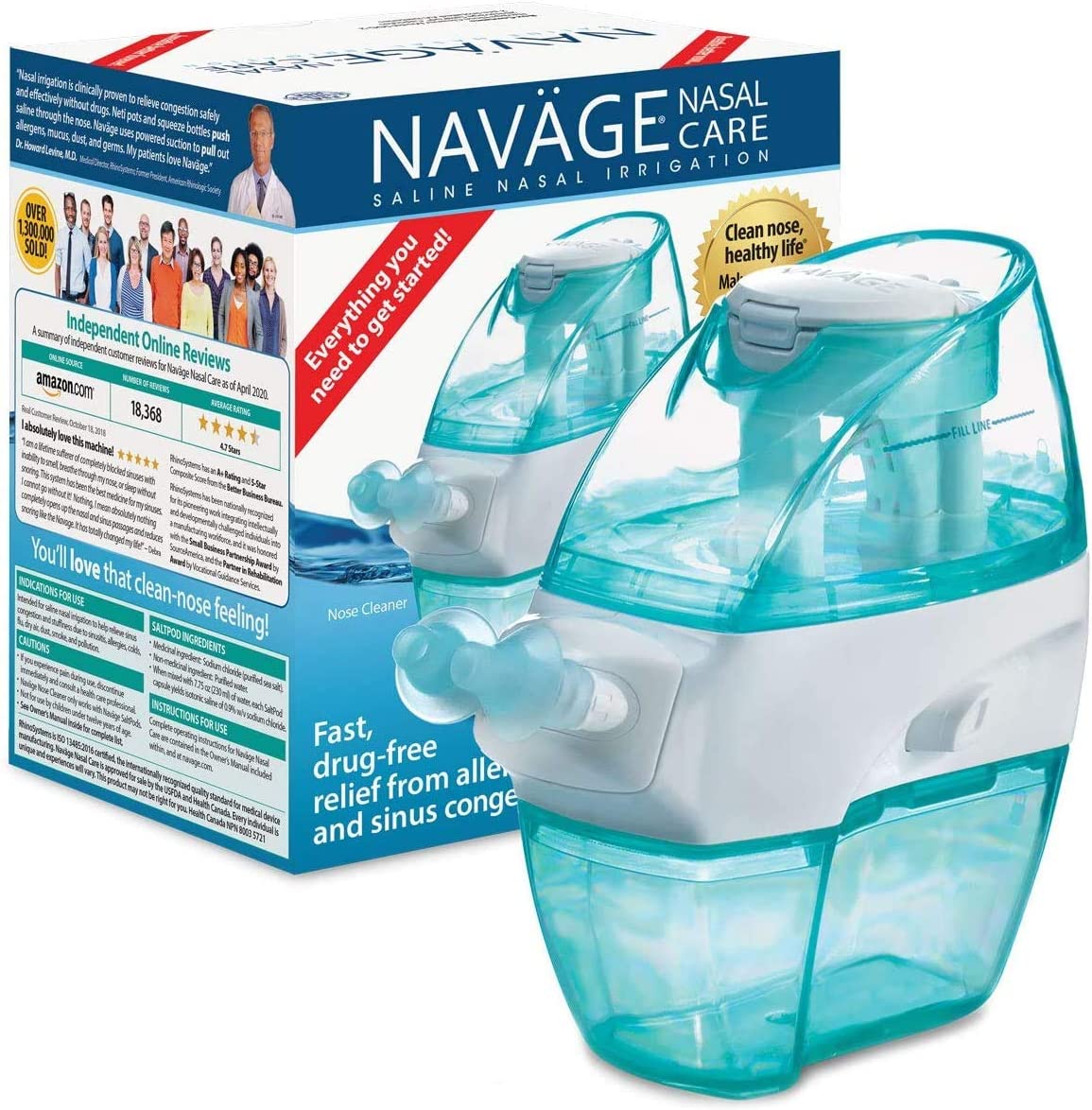 Navage Nasal Care Starter Bundle: Navage Nose Cleaner, 20 SaltPods, Plus Bonus 10 SaltPods